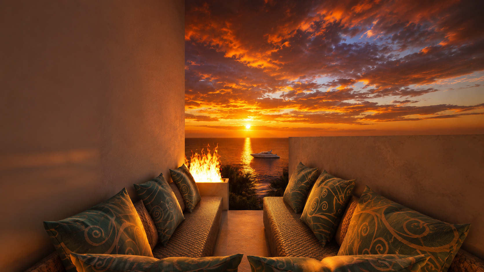 Fire pit en el roof de Existence Cozumel