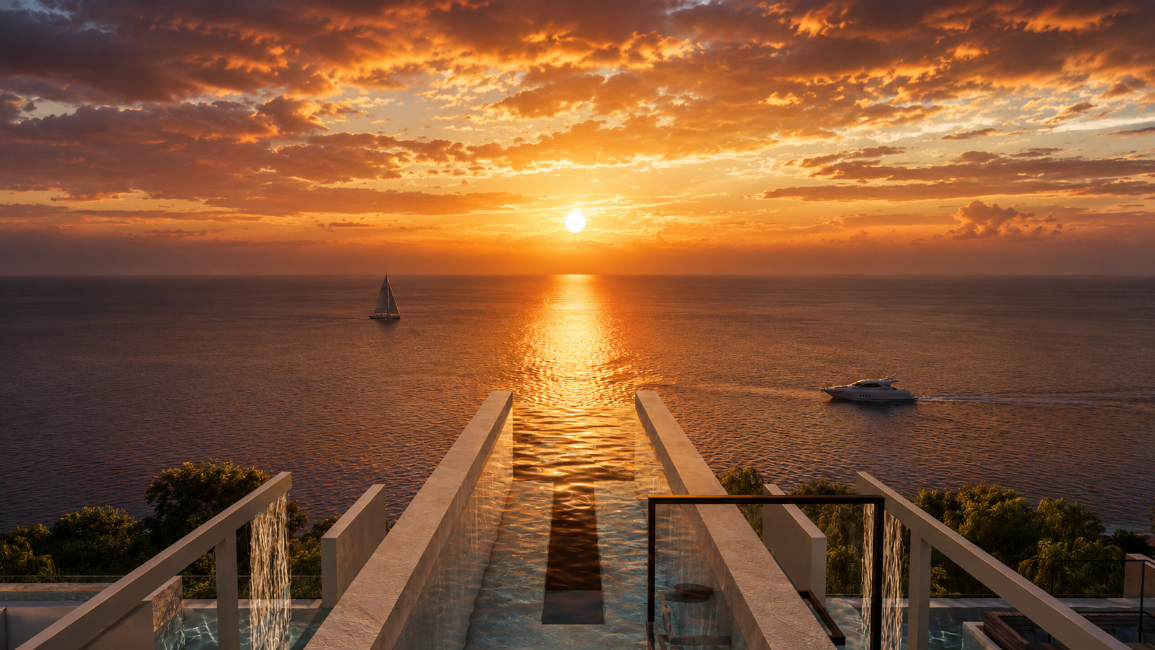 Vistas desde el roof de Existence Cozumel al atardecer